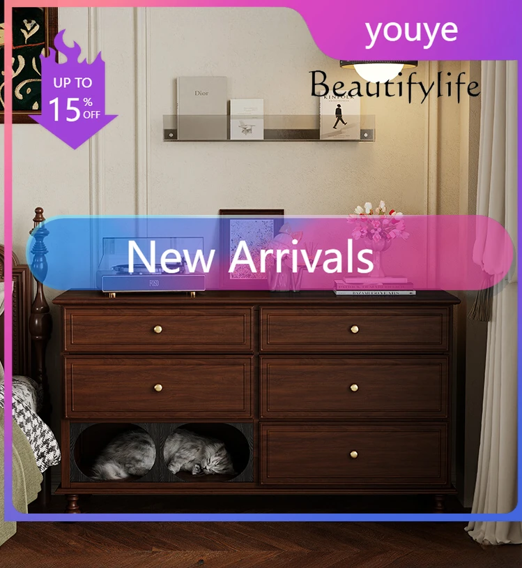 N19 French Style Antique Solid Wood Dressing Table Living Room Wall American Style Retro Storage Cat Nest Locker
