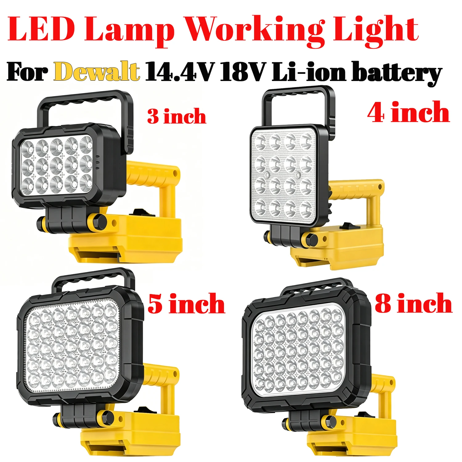 Kabellose LED-Arbeitsleuchte für Dewalt 18-20V Li-Ionen-Akku, Dual-USB, tragbar, verstellbarer Winkel, Griff, Notlicht, ohne Akku