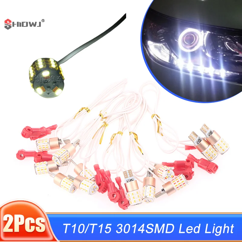 2Pcs T10/T15 3014 54-SMD W5W Led Dual Color Motorcycle Turn Signal Reversing Tail Light Universal Motor Running Lights