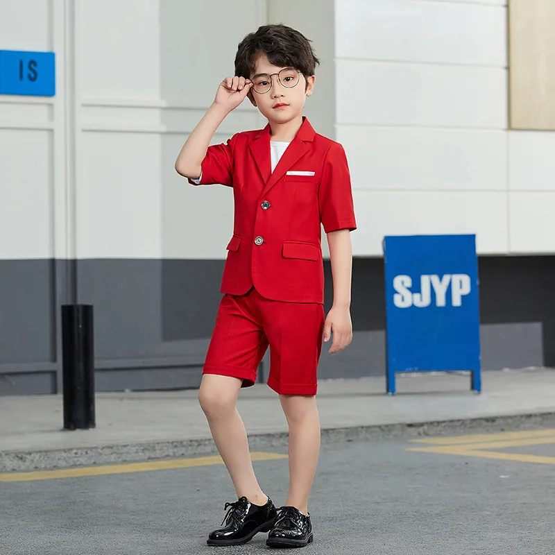 Boys Summer Solid Short Sleeve Suit Jacket Short Formal Dress Kids Wedding Blazer Child Photography Suit Toddler Tuxedo Costume