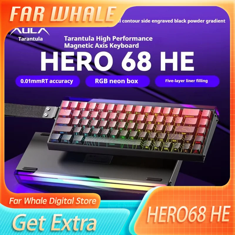 AULA HERO 68HE Magnetic Keyboard HERO 68 HE Wired RGB Hot Swap Esports Gaming Mechanical Keyboard Custom Computer Accessories