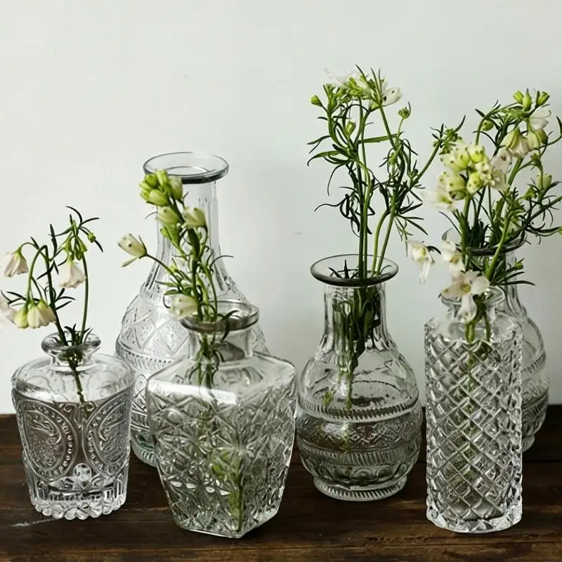 H8WB Glass Bud Vases Bulk for Centerpieces,Clear Retro Decorative Vases for Flowers,Wedding Rustics Home Table Decors