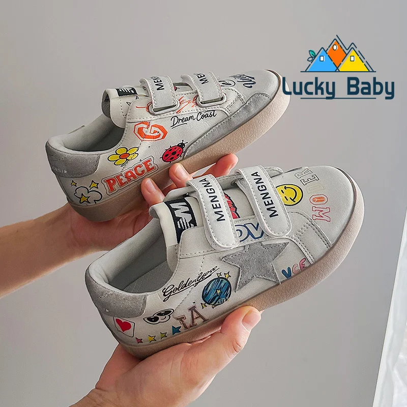 2026 Autumn Toddler Kids Cool Play Graffiti Star Distressed Sneakers  Boys Girls Unisex-Child Casual Low Top Graphic Print Shoes