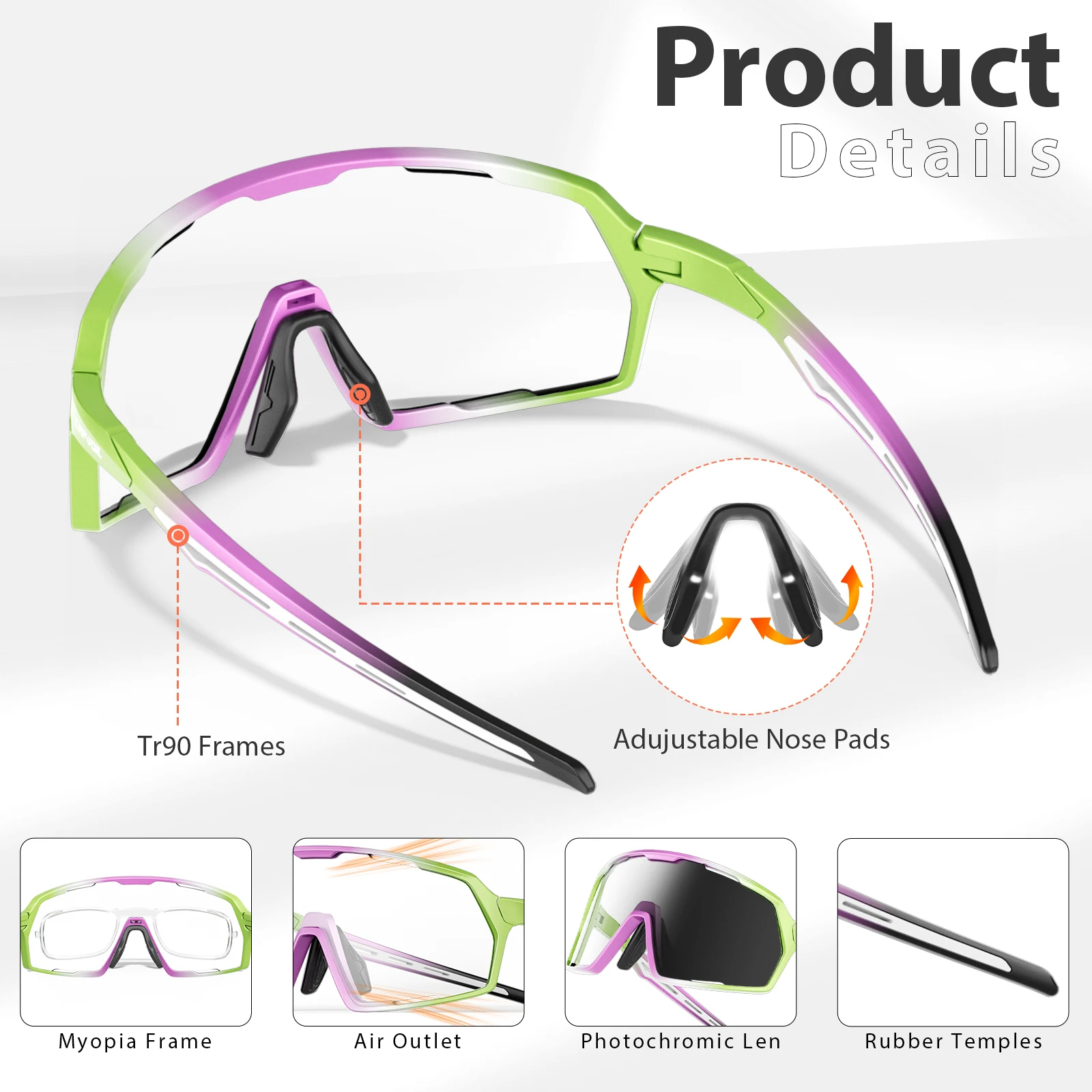 KAPVOE Photochromic Cycling Glasses Outdoor Bicycle Sunglasses UV400 MTB Cycling Sunglasses Road Bike Glasses Sports Goggles