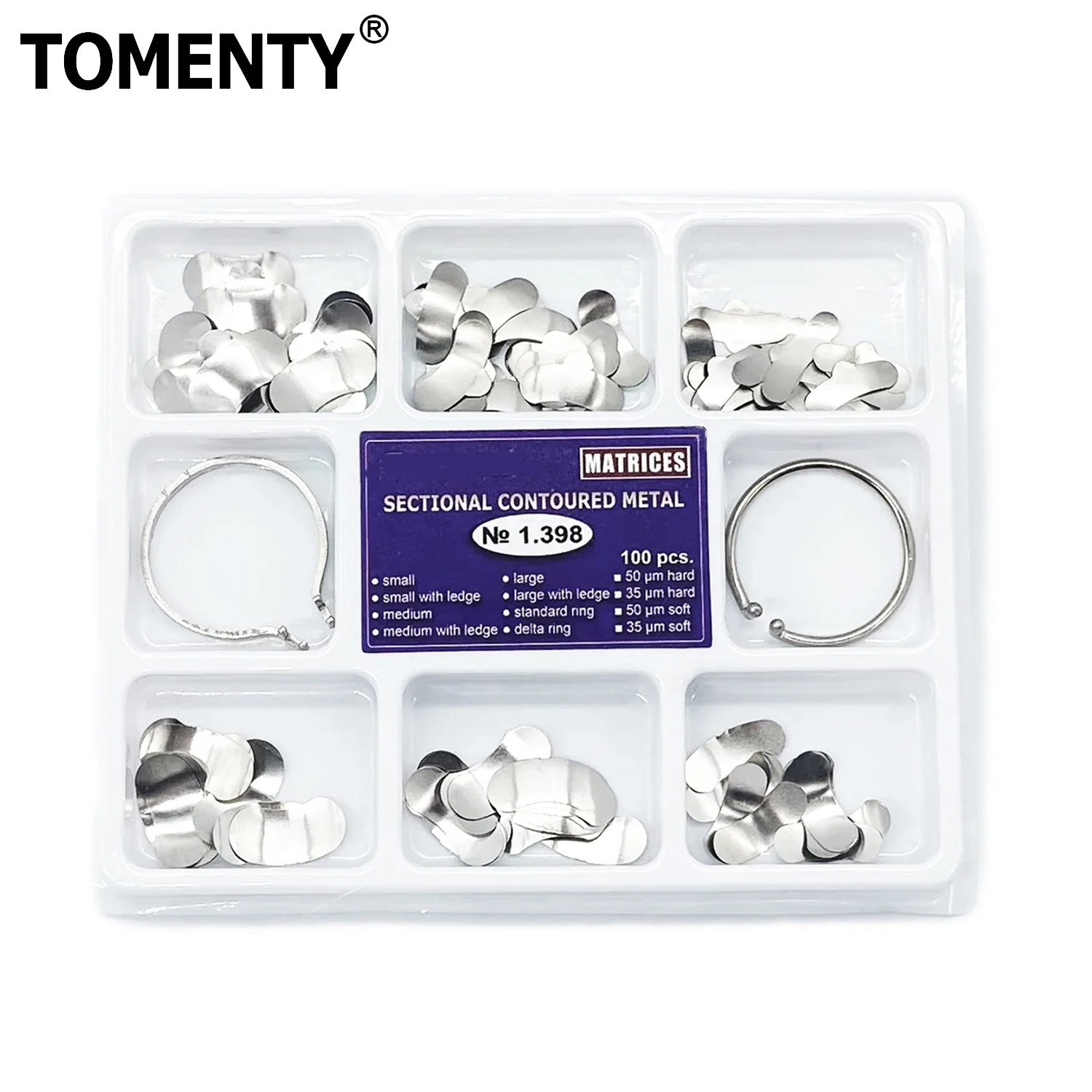 TOMENTY-matriz Dental con clip de resorte No.1.330, Kit completo de matrices metálicas contorneadas seccionales para reemplazo de dientes, herramientas de dentista