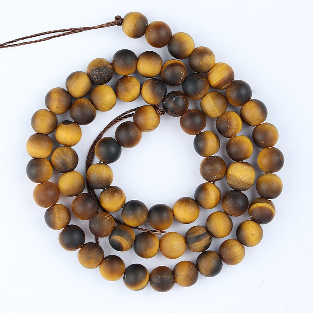 A++ Natural Matte Brown Yellow Tiger Eye 6mm/ 8mm Loose Gemstone Beads for Jewelry Making Bracelets DIY Accessories