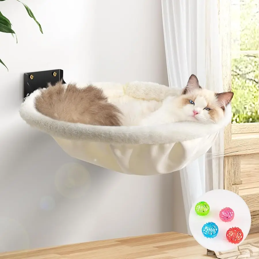 

Cat Hammock Wall Mounted, Foldable & Stable Cat Beds- Breathable Cats Wall Shelves for Sleeping, Playing, Climbing, and Lounging