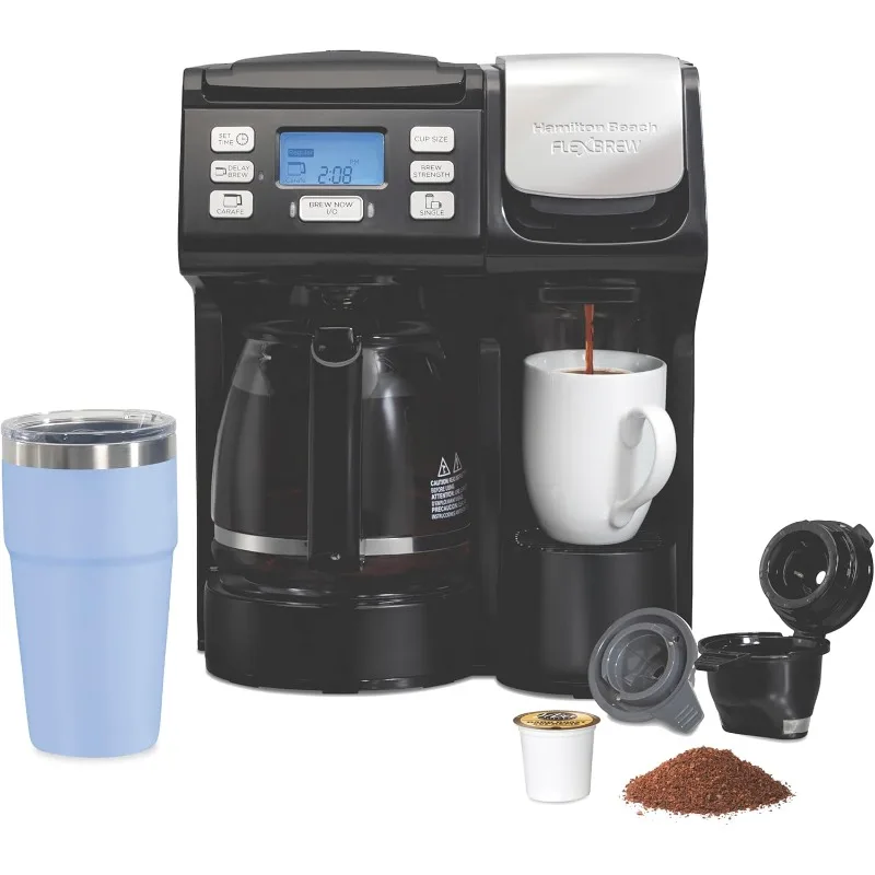 

2-Way Coffee Maker, Compatible with K-Cup Pods or Grounds, Combo, Single Serve & Full 12c Pot, Black - Fast Brewing