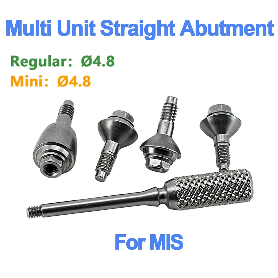 10Pcs Dental Straight Multi-Unit Abutment Fit MIS Seven M4 Internal Hex SP NP D4.8 Screw Retained All-on-4 Bridge Metal Handle