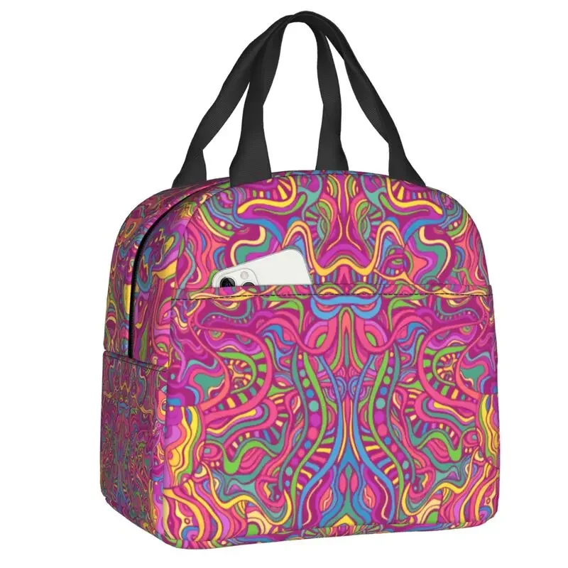 

Custom Stylish Psychedelic Art Filigree Lunch Bag Women Warm Cooler Insulated Lunch Box for Adult Office