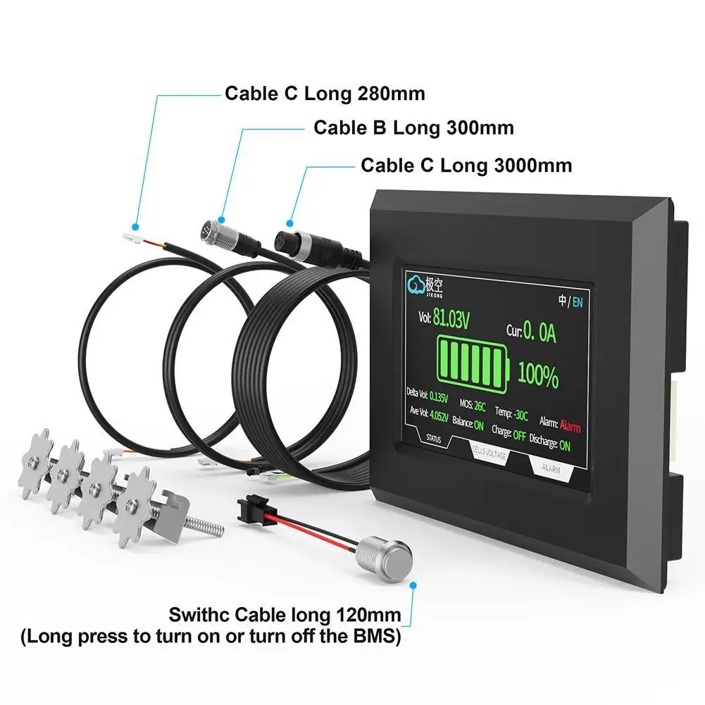 Monitor LCD touch screen con interruttore e cavo per scheda di protezione batteria JK Smart BMS da 2,3/3,2/4,3 pollici
