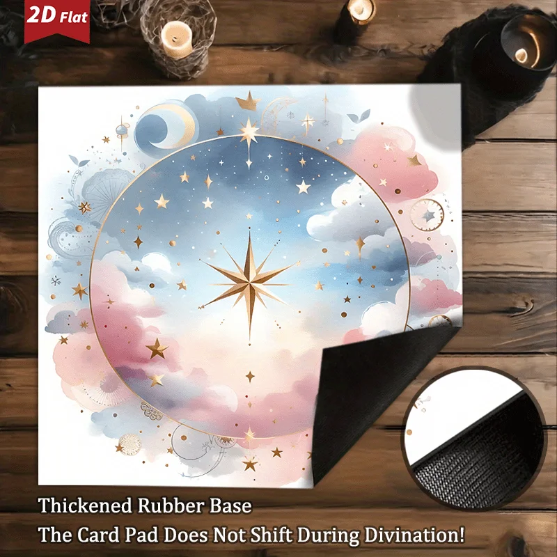 1pc Bohemian Starry Night Altar Cloth with Non-slip Rubber Base Sky Aesthetic Design Tarot Cards Reading Pad Party Games