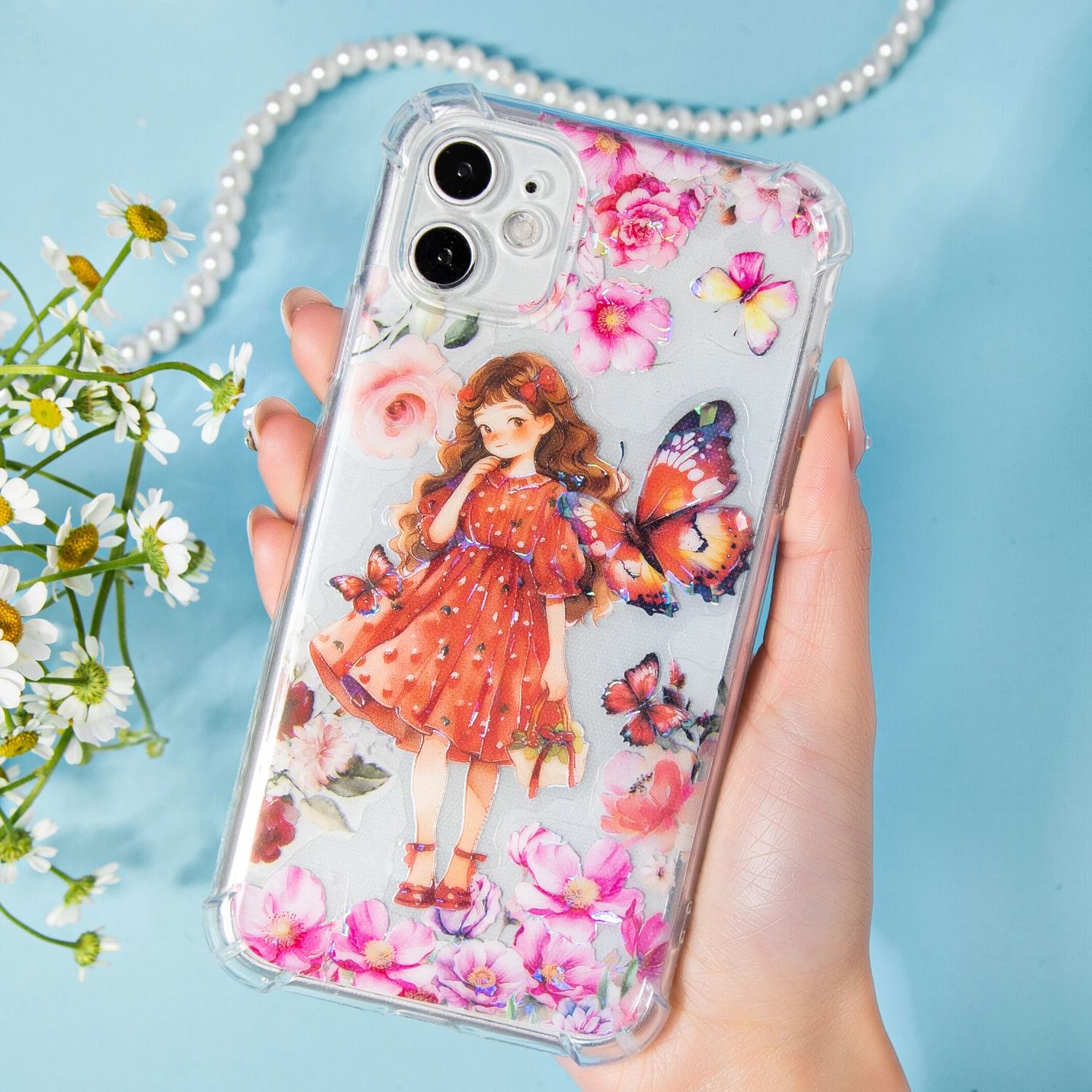 6 Sheets Butterfly Girl Series Kawaii Character Shell Light PET Sticker Creative DIY Journal Collage Material Decor Stationery