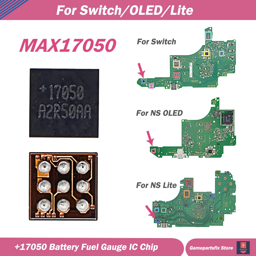

MAX17050 +17050 Battery Detection IC Chip Battery Fuel Gauge Chip for Nintend Switch NS OLED Lite Game Console Replacement Parts