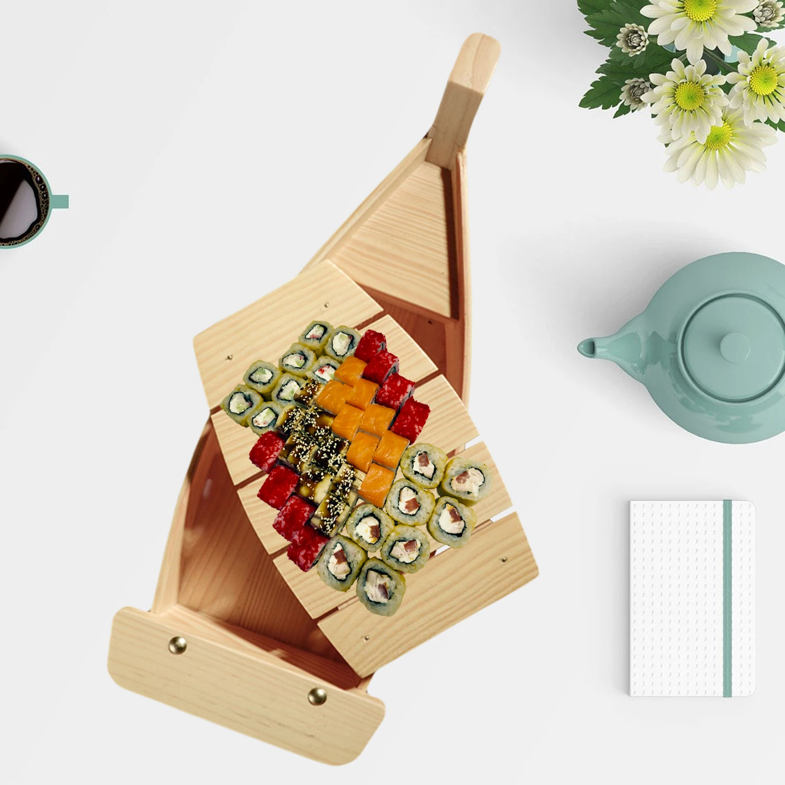 Wooden Sushi Boat Pine Creative Tableware Japanese Sushi Sashimi Platter Cuisine Decoration Sushi Boat For Tea House Plate Table