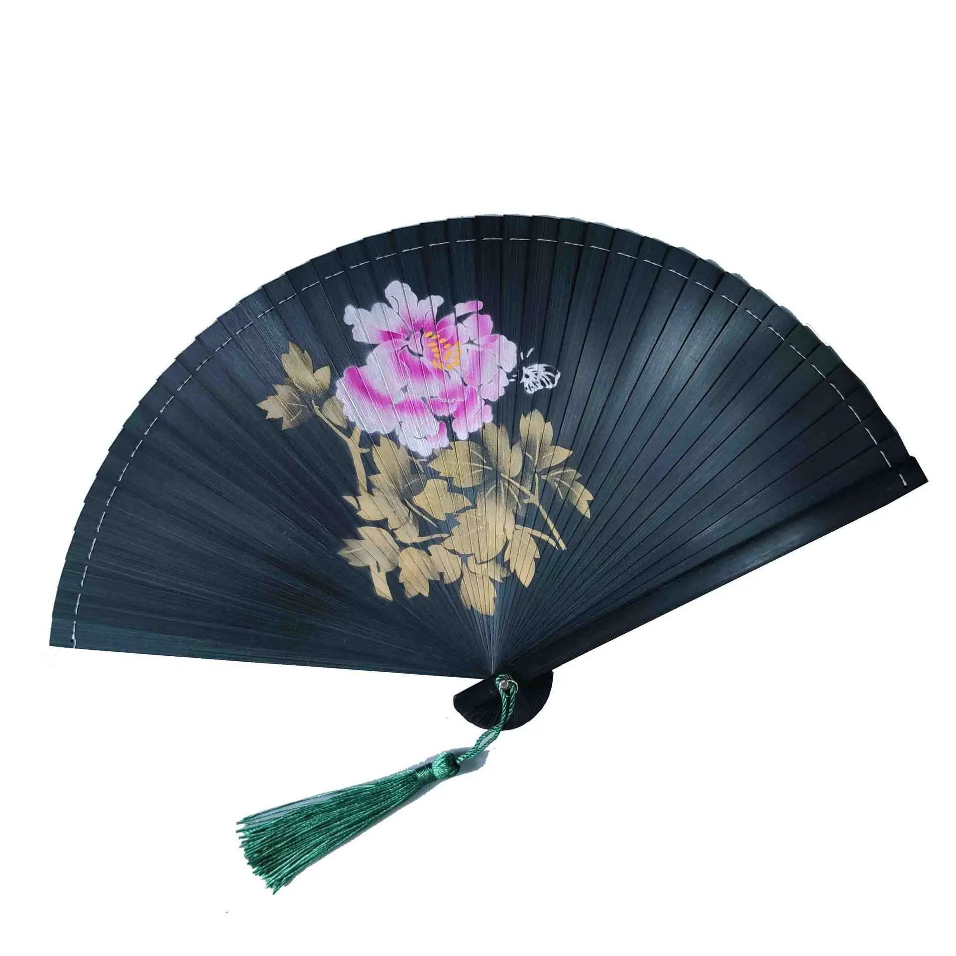 All bamboo spray painting fan high-end fine painting dance fan hollow carving folding fan