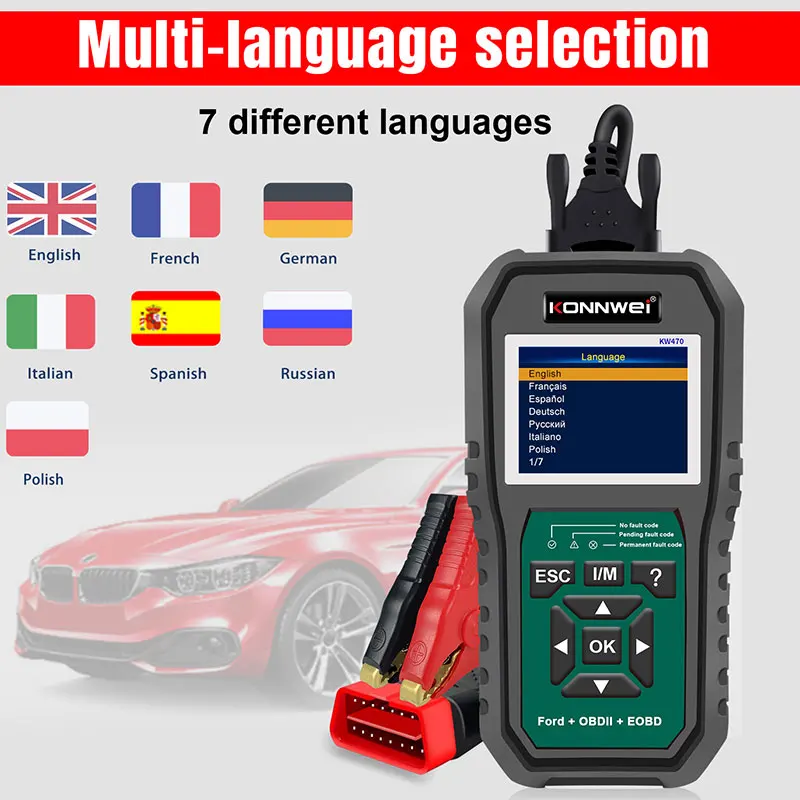 KONNWEI KW470 OBD2 Full System Scanner Car OBD 2 Code Reader With Battery Tester Diagnostic-Tool ABS SRS Oil/SAS/BMS Reset Tool