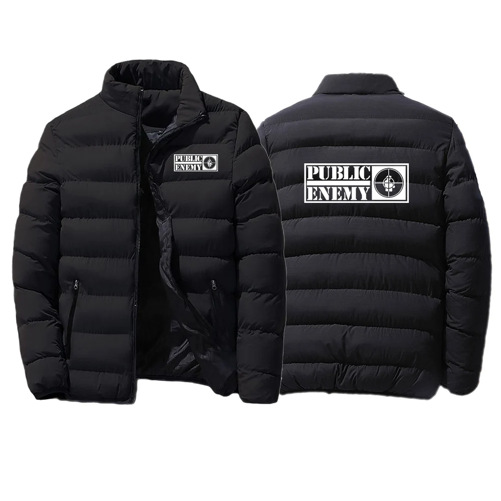 2025 Public Enemy Men Print New Stand Collar Padded Jackets Autumn And Winter Fashion Solid Color Warm Down Coats