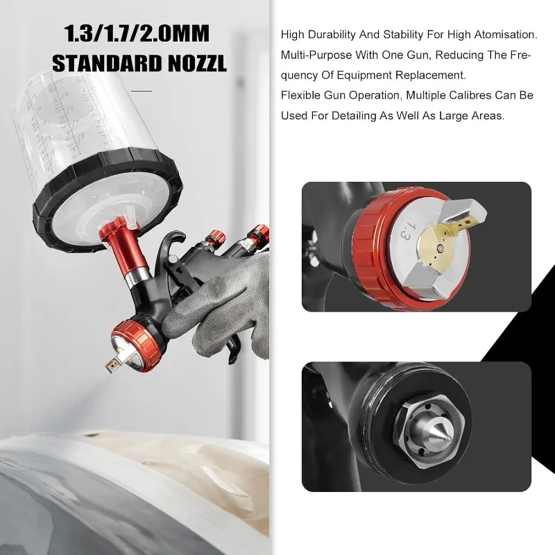 A610 LVLP Air Spray Gun with 1.3/1.7/2.0mm &10x Disposable CupsNozzle Car Painting Paint Spray Gun Kit Airbrush Spray Gun