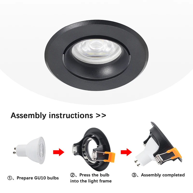 Round Black Recessed LED Ceiling Light Spotlight Fixture GU10 MR16 Lampholder Downlight Fitting Frame Housing Fixed