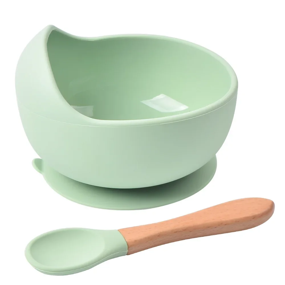 Silicone bebê alimentação tigela com colher, talheres impermeáveis para crianças, crianças pratos, utensílios de cozinha, coisas do bebê, 2pcs por