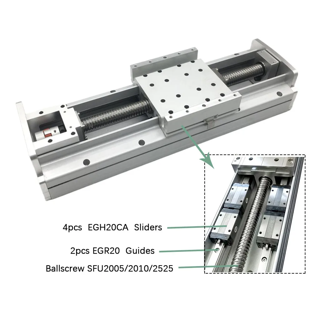 165mm Wide Fully Enclosed Sliding Table 200KG CNC Linear Rail Guide Stage 100-1000mm Stroke 2 Guides 4 Sliders SFU2505/2510/2525