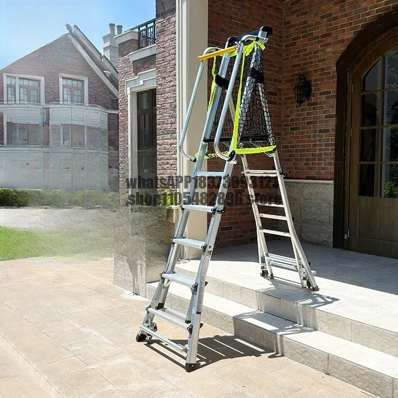 Fence safety platform ladder Mobile lifting engineering ladder Folding telescopic herringbone ladder