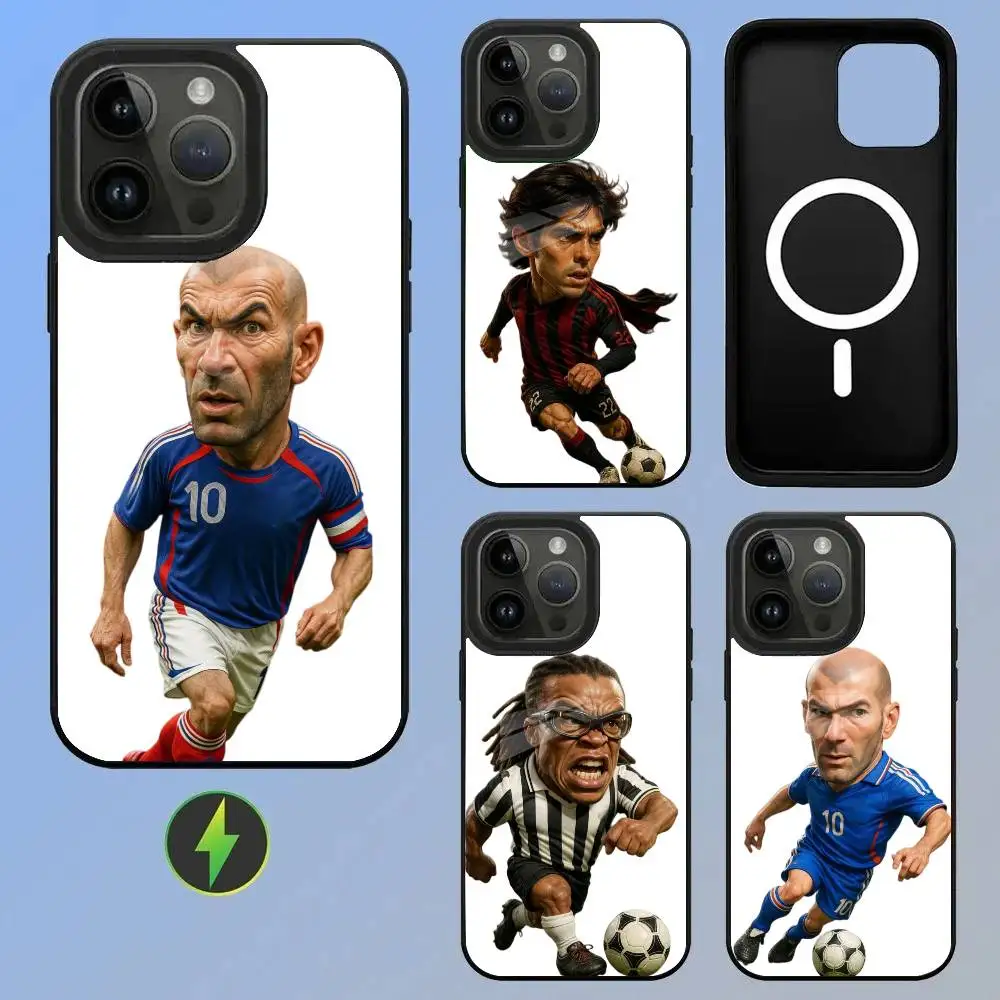 Capa de Telefone Luxuosa com Textura de Vidro Impressa do Superastro do Futebol Zidane para iPhone 11/12/13/14/15/16/17 Plus, Pro, Pro Max e Air