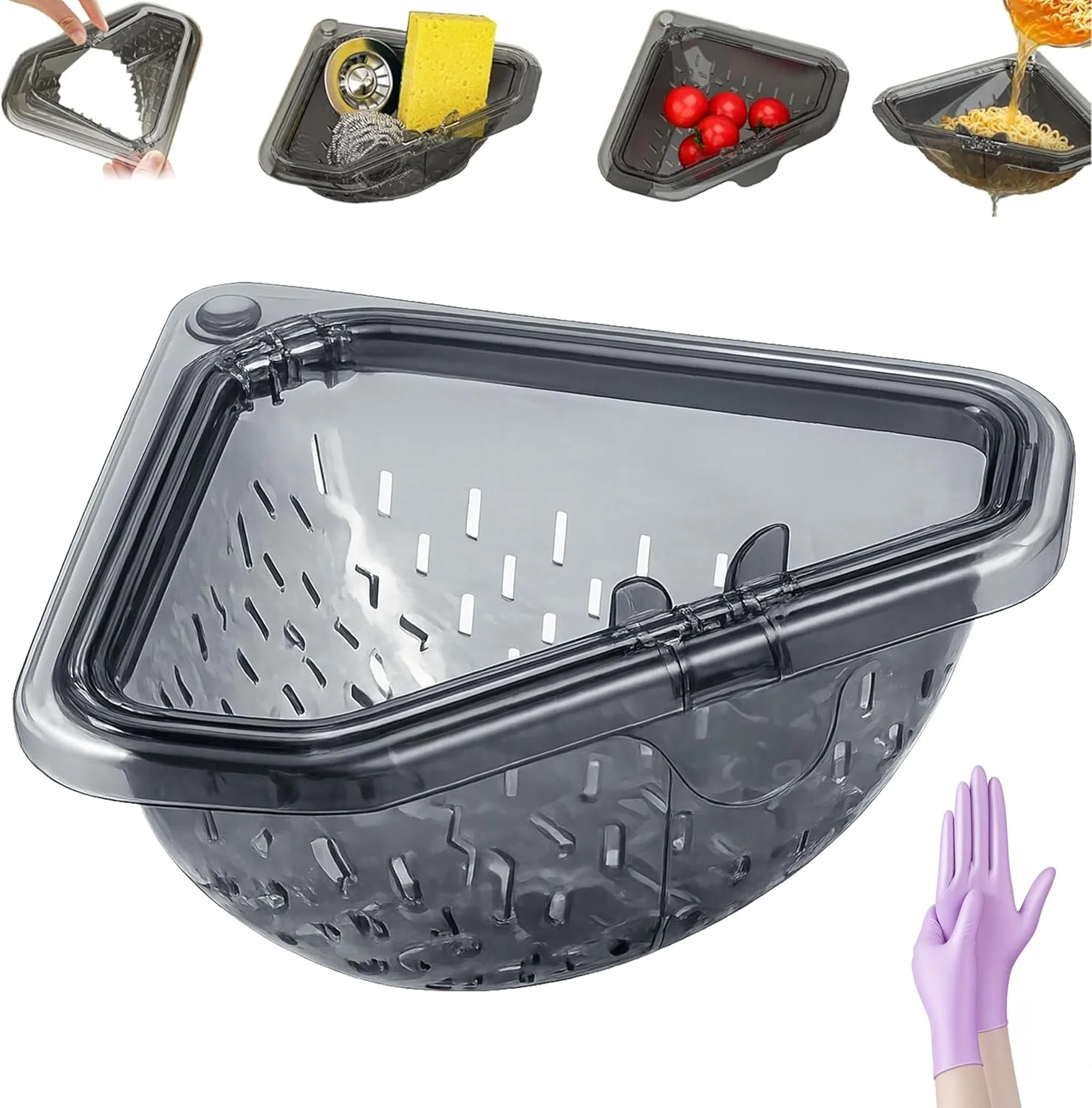 

Magnetic Corner Sink Strainer Basket with Twist-Open Bottom, Drain Rack for Food Scraps, Sponge Holder & Quick-Rinse Basket