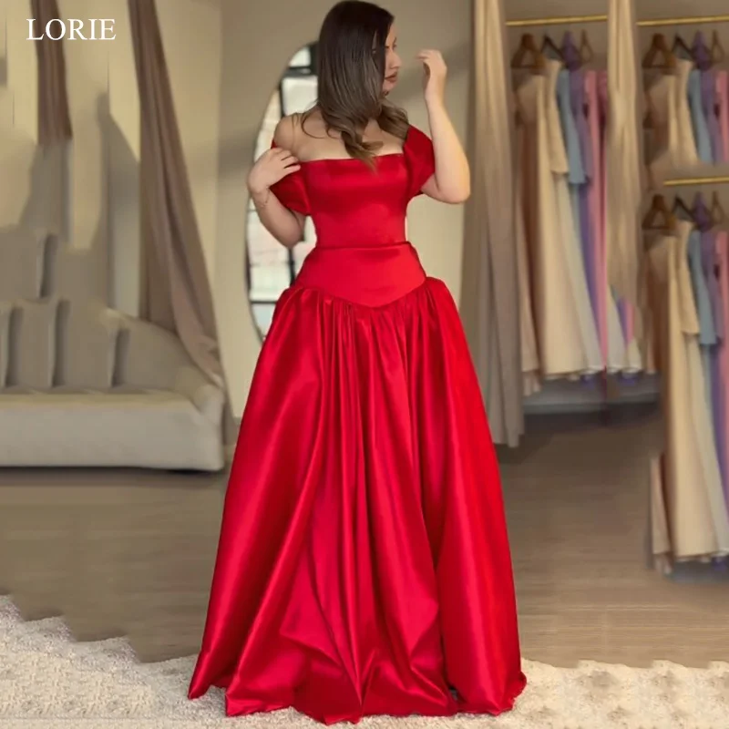 

LORIE Elegan Red Satin Party Dresses Off The Shoulder A-Line Draped Evening Prom Dress Formal Occasions Prom Gown Customized