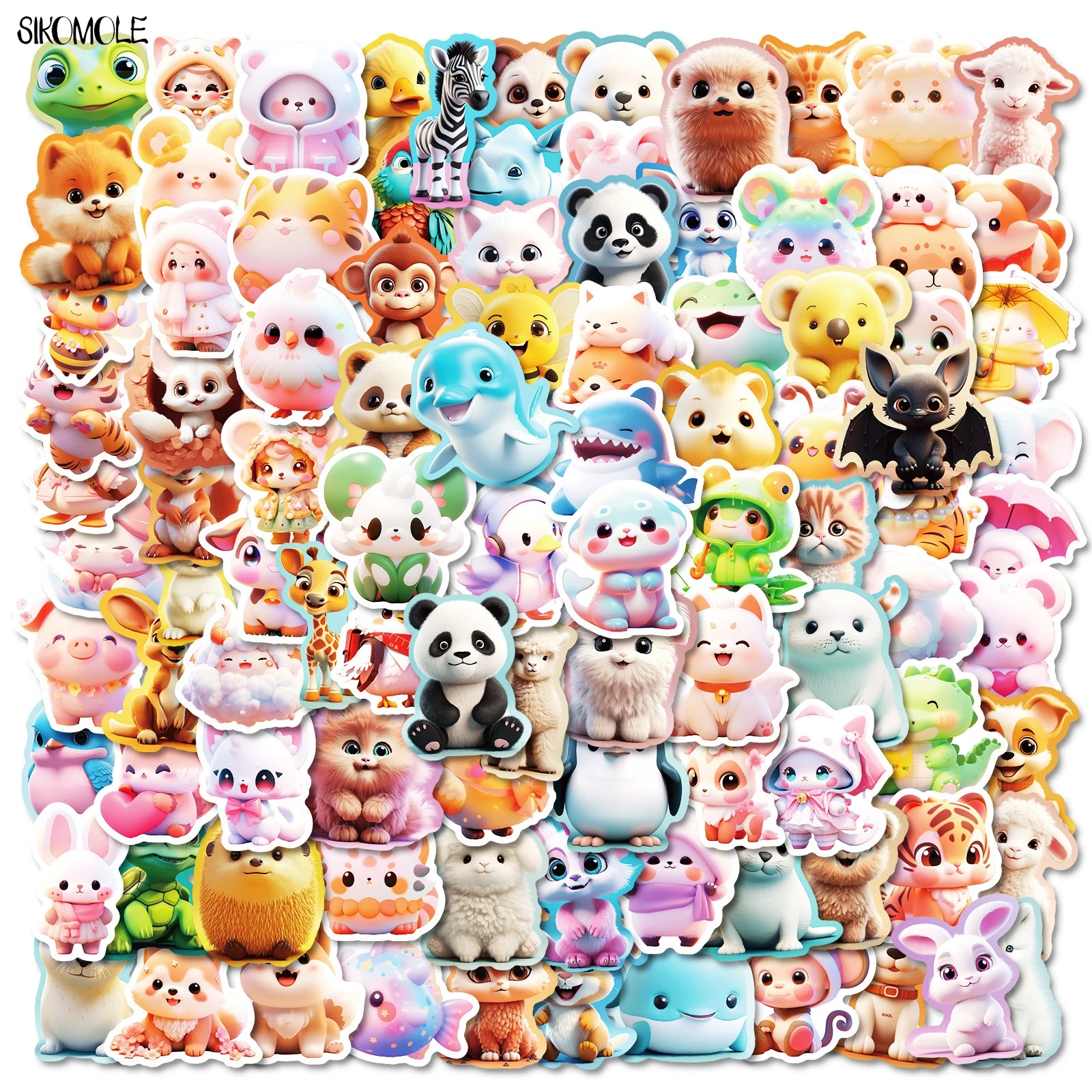 10/50/100PCS Cartoon 3D Cute Small Animals Sticker Kawaii Dog Cat Panda Decoration Stationery Graffiti Stickers Decal Toys Gift