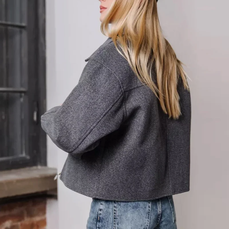 Wollmantel, große Tasche, langärmelig, Top, 2025, Herbst und Winter, neuer Stil, Reversjacke, Strickjacke für Damen