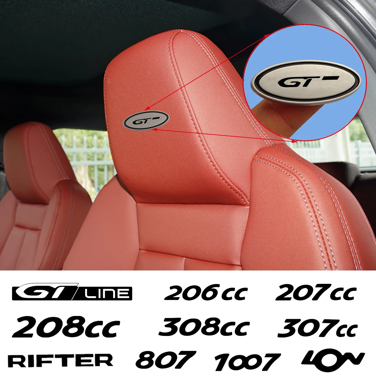 Car Chair Seat sticker Headrests Badge Sticker For Peugeot RIFTER LON GT 4007 GTLINE 1007 807 308CC 307CC 208CC 207CC 206CC