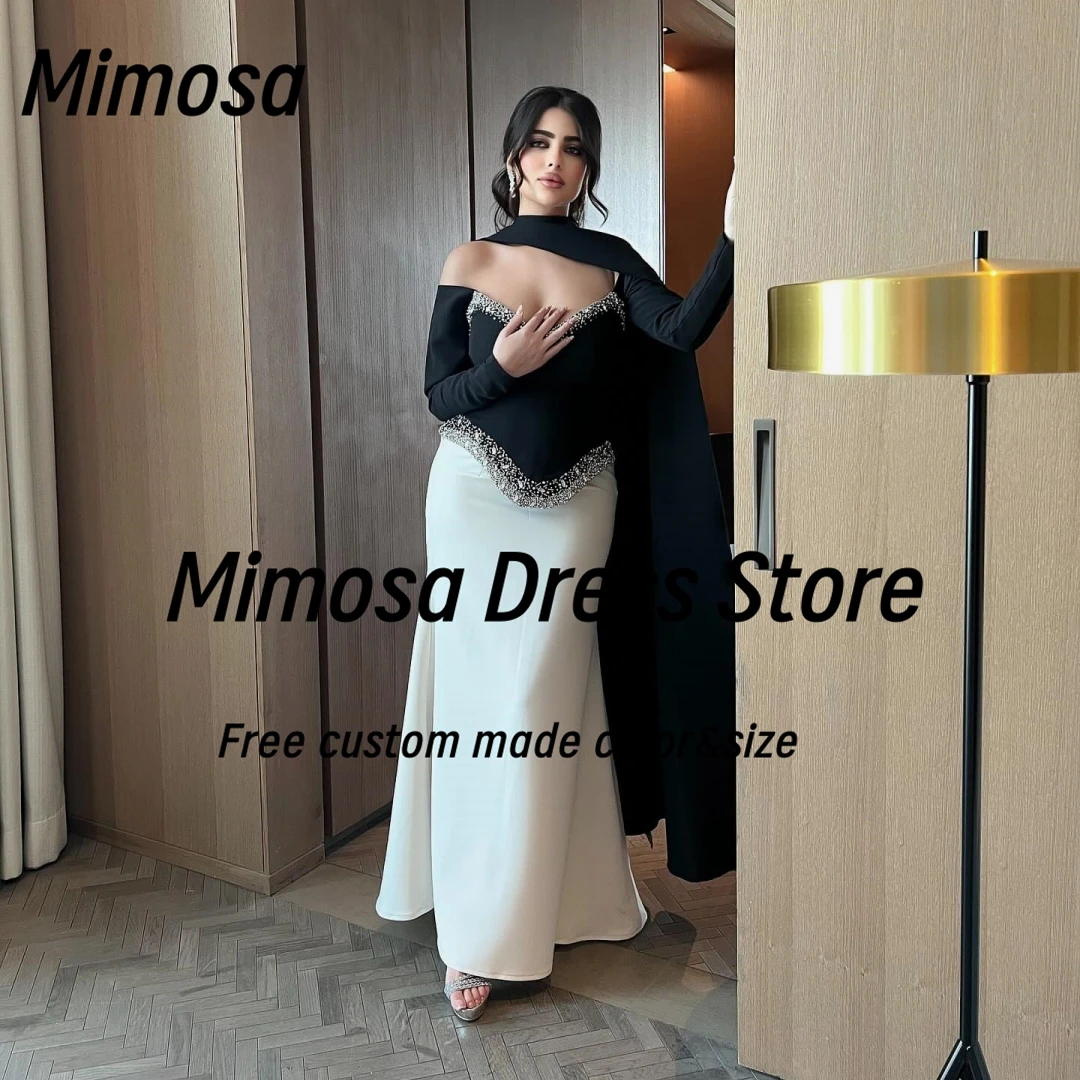 

Mimosa Саудовские платья для выпускного вечера Вечернее роскошное свадебное платье с длинными рукавами и бисером с шалями по индивидуальному заказу