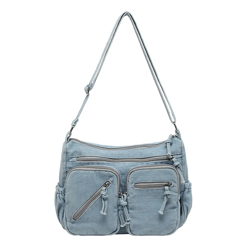 

Women's Large Capacity Denim Shoulder Bag Crossbody Top Handle Multiple Pockets Washed Denim Daily Work Everyday