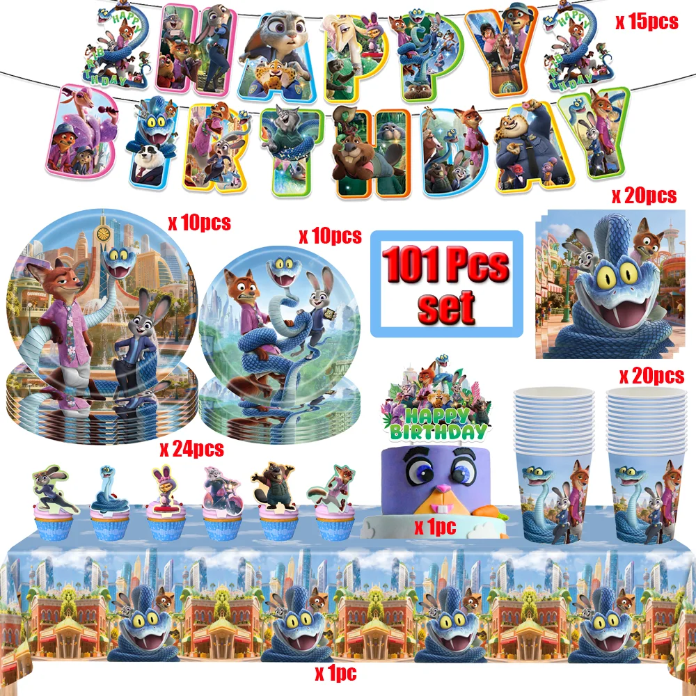 Cartoon Zootopia Geburtstagsparty-Set Einweg-Tischgeschirr Judy Tischdecke Becher Teller Servietten Ballon Babyparty Nick Gastgeschenke – Detail 2