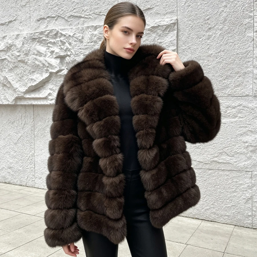 

Women's Clothing Genuine Fox Fur Jacket Natural Fox Fur Fluffy Coat Lapel Luxury Brands Women Short Real Fur Coat
