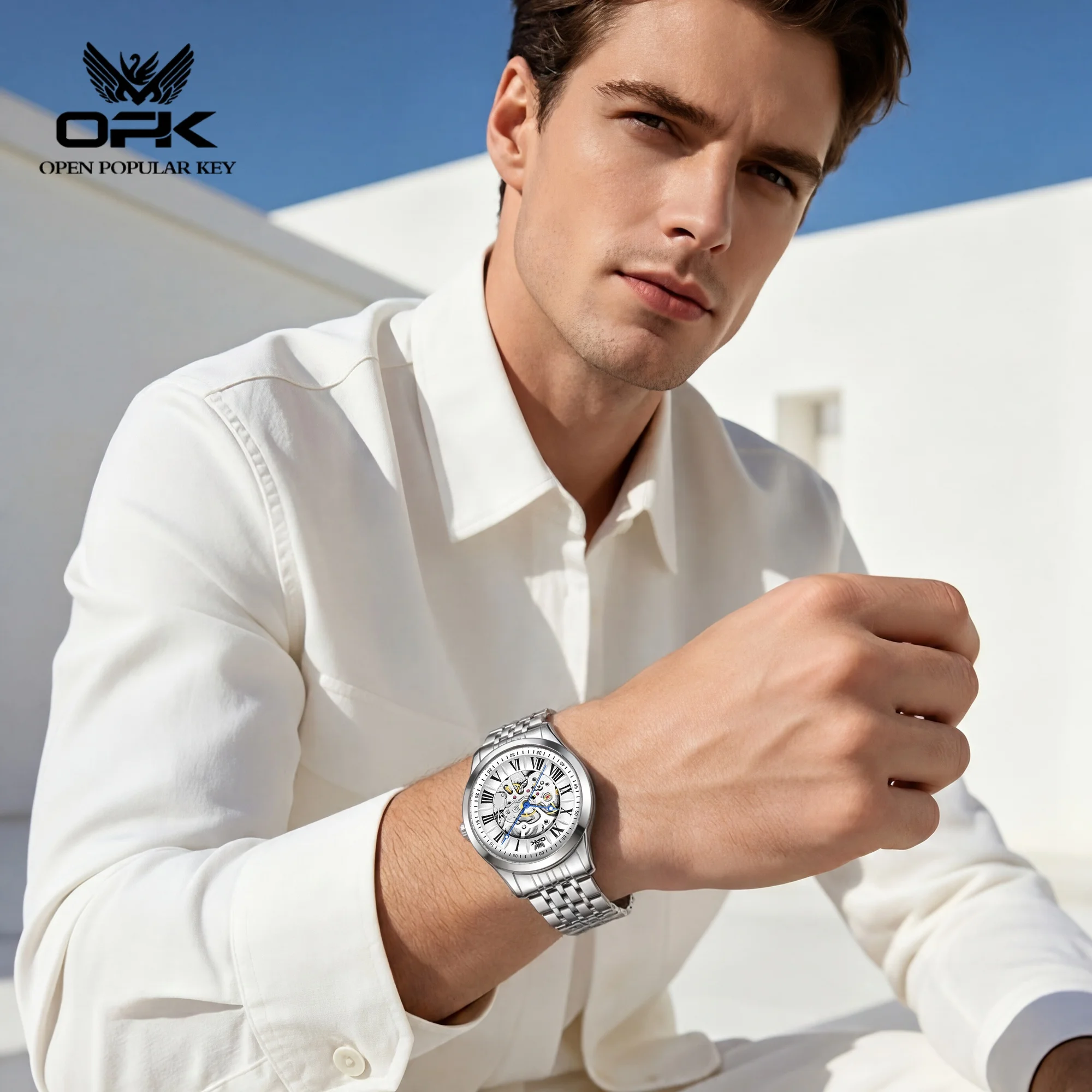 OPK 6102 Luxury High Quality Watch for Man Luminous Waterproof Steel Strap Fully Automatic Mechanical Men's Wristwatch