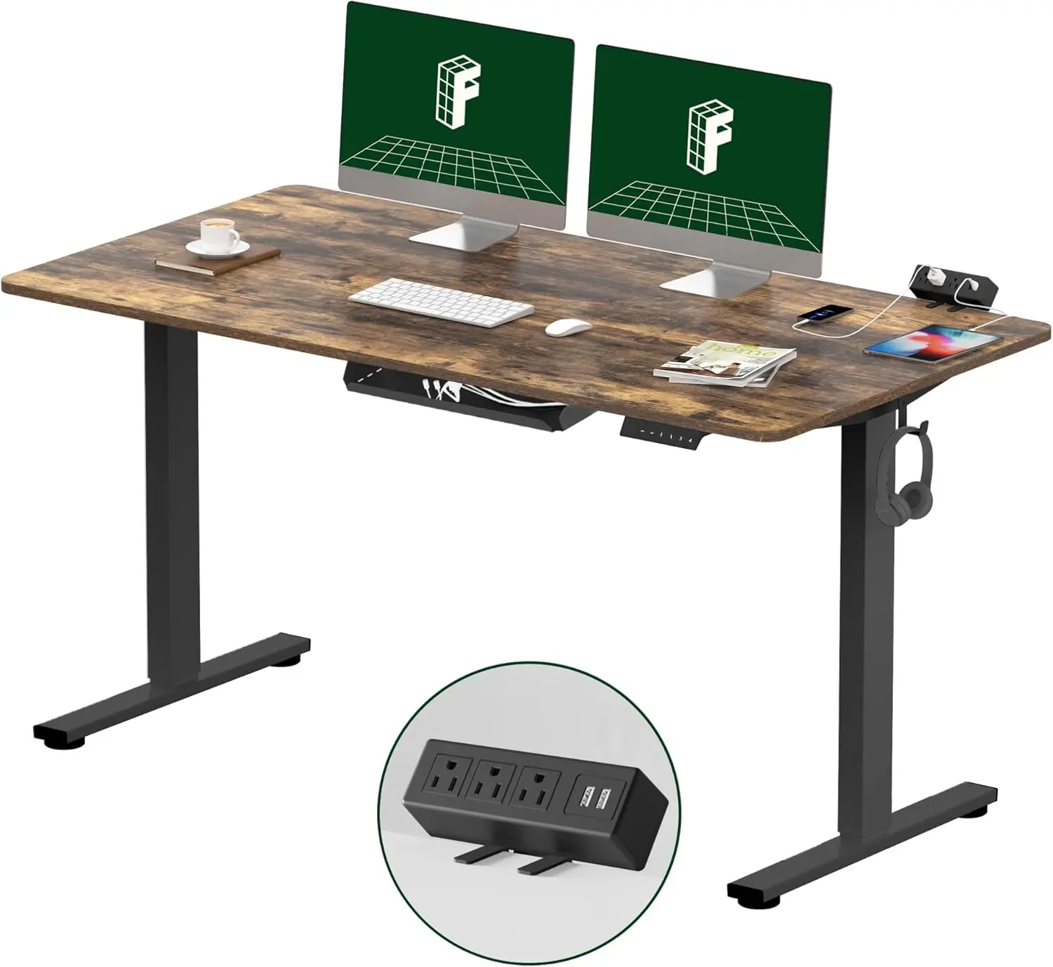 Electric Stand Up Desk 55x28'' Whole-Piece Desktop Height Adjustable Standing Desk with Desk Clamp Power Strip