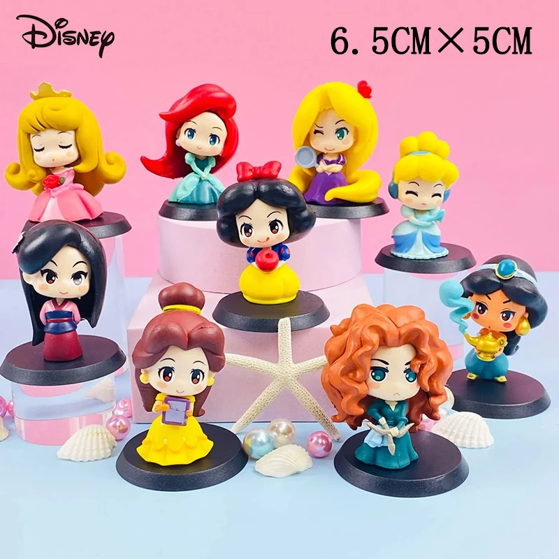 

9Pcs/Set Disney High Quality Kawaii Q Snow White Princess Action Figure Ariel Belle Rapunzel Mermaid Toys Models Girls Gift