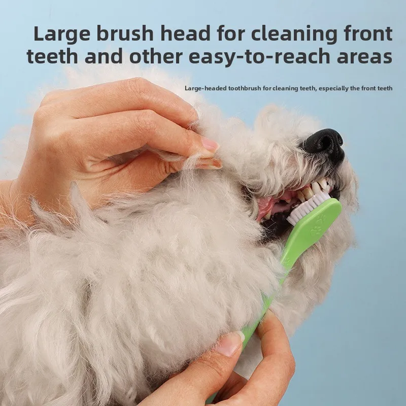 Pet Toothbrush 2-in-1 Double Head Dog Cat Toothbrush 360° Deep Cleaning Oral Care Tool for Small Animals, Soft Silicone Bristles