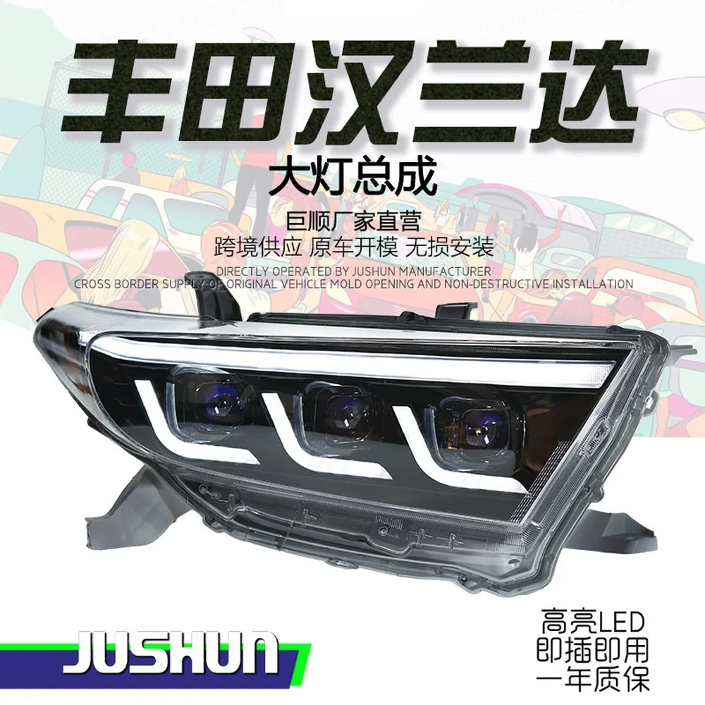 For 2012-2014 for Toyota Highlander LED Headlights Assembly DRL Sequential Turn Signal Lens Lamp