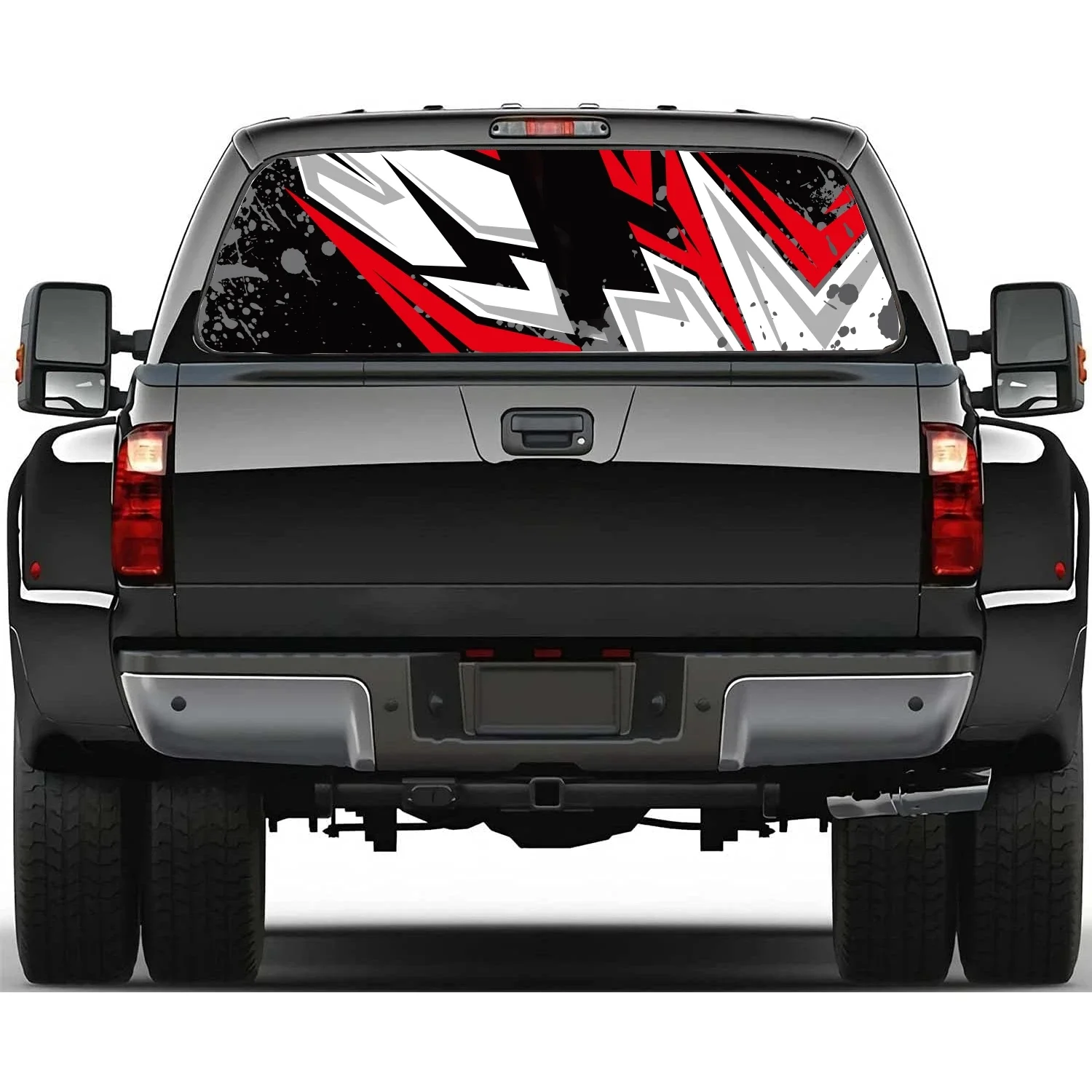 

Болт молнии в полоску, наклейка на заднее окно автомобиля, подходит для пикапа, грузовика, автомобиля, универсальная прозрачная перфорированная виниловая наклейка на заднее окно