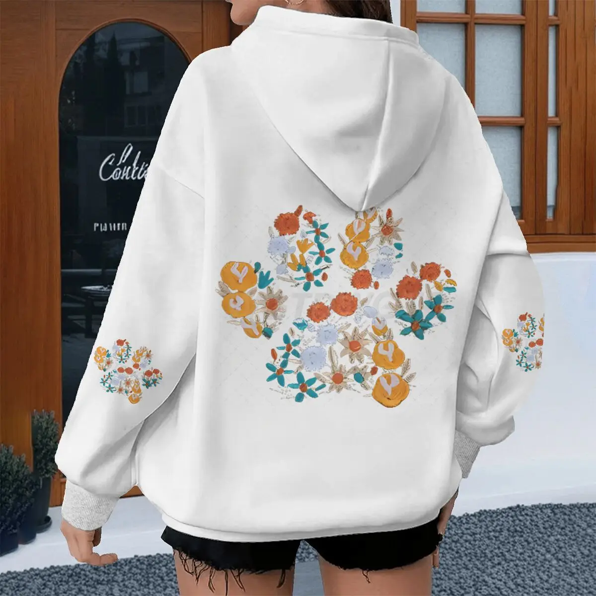 

Женская одежда с цветочным принтом и изображением собачьих лапок, модные повседневные худи, пуловеры с цветами и собачьими лапками, винтажная одежда в стиле Харадзюку для любительниц собак