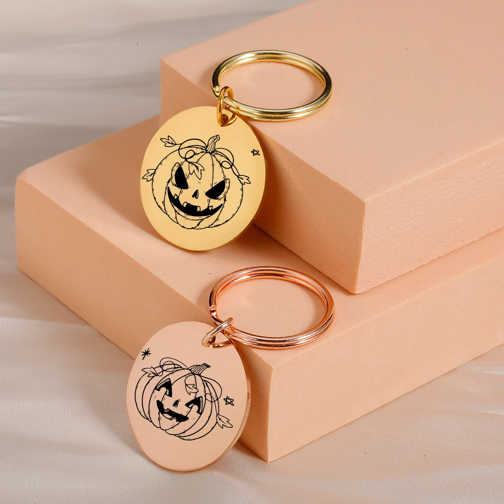 

1 pc Halloween Pumpkin funny Dog Tag Laser Engraving Tags Engraved Record Tel Address Personalized Pet ID Tag For dog Pets