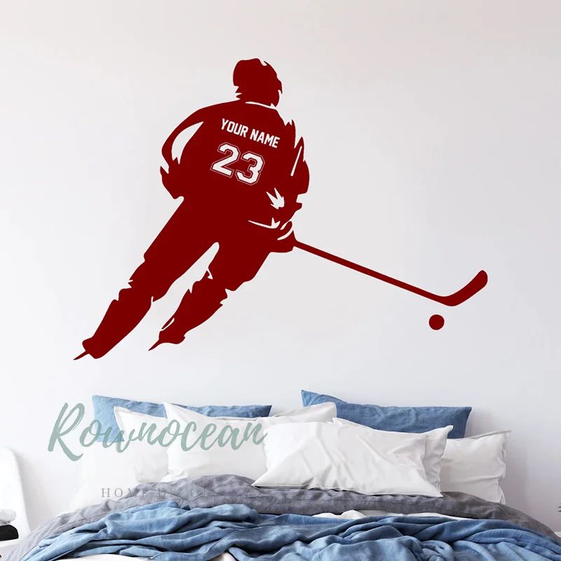 Custom Hockey Player Name and Number Wall Sticker, Vinyl, Boys, Teens, Home Room, Bedroom Decoration, Sport Decals, Mural, G027