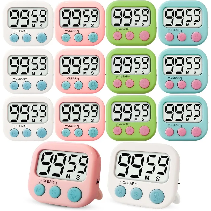 

12-комп. цифровой таймер для магнитного кухонного таймера обратного отсчета с обновленной громкой сигнализацией, идеально подходящий для приготовления пищи, кухни, упражнений, работы, учебы