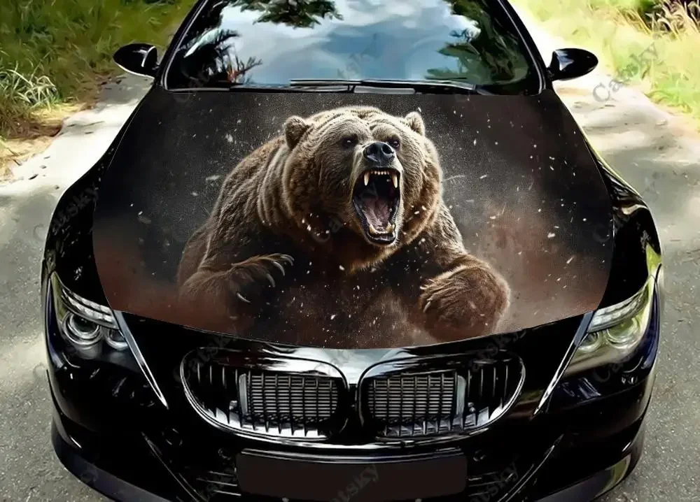 Angry Wild Grizzly Bear Car Hood Vinyl Stickers Wrap Vinyl Film Engine Cover Decals Sticker on Car Auto Accessories