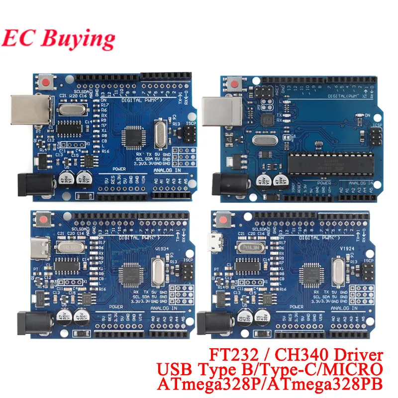 R3 Development Board ATmega328P/ATmega328PB ATmega328 328 MCU FT232 CH340G Driver Module USB Type B/Type-C/MICRO For Arduino