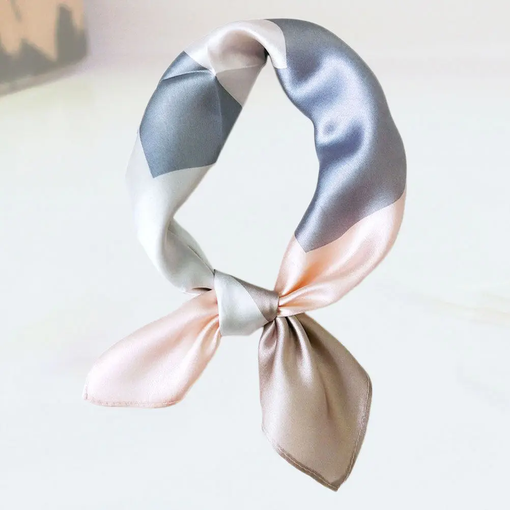 

1Pcs Silk Shawl Fashion Square Towel Pink Gray Elegant Scarf for Women Ladies Party Travel Work Headscarf Beach Cover